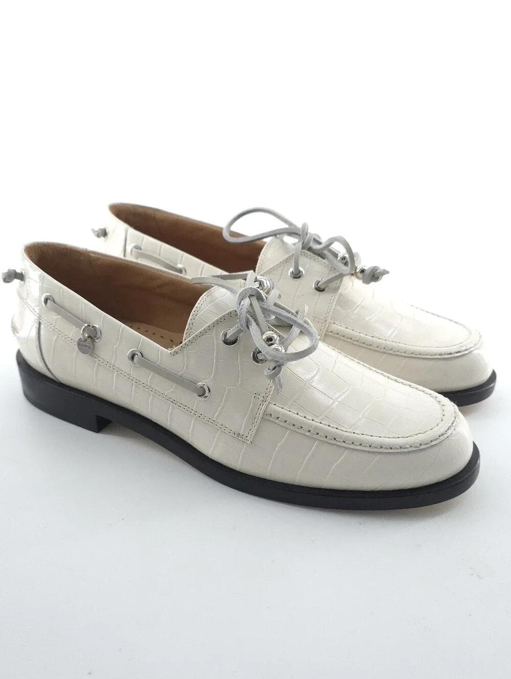 Labucq Nelson Boat Shoe Croc Embossed Ivory Crocco Size EU 41 US 10